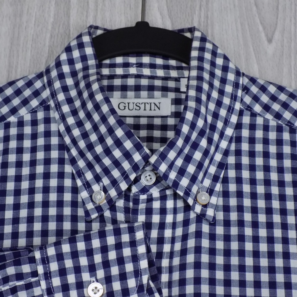 Gustin Slim Fit Shirt Mens M Navy Blue White Gingham Button Down Preppy EUC